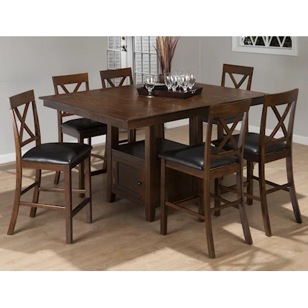 7-Piece Casual Counter Height Pedestal Table & X-Back Stool Set